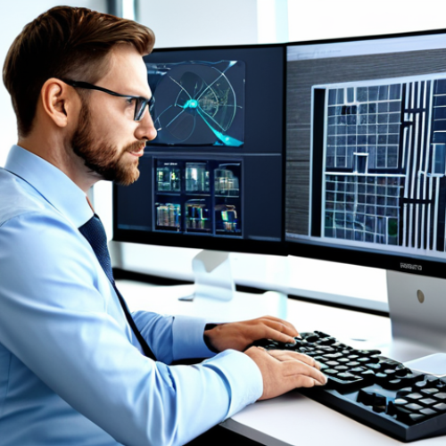 Home 14 A professional civil engineer, fully clothed in a modest business suit, seated at a sleek desk in a contemporary, brightly lit office. The expert is focused on a large computer monitor displaying detailed digital architectural plans and BIM models, with a confident and engaged expression. Their well-formed hands are positioned naturally on a keyboard or mouse. The background features subtle, modern office decor, suggesting a high-tech and organized work environment. safe for work, appropriate content, perfect anatomy, correct proportions, professional dress, natural pose, family-friendly.