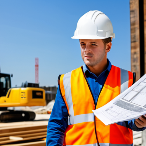 Home 8 **
A professional civil engineer in a modern construction site wearing a hard hat and safety vest, reviewing blueprints, fully clothed, appropriate attire, safe for work, perfect anatomy, natural proportions, professional photography, high quality, construction vehicles in the background, sunny day.
**