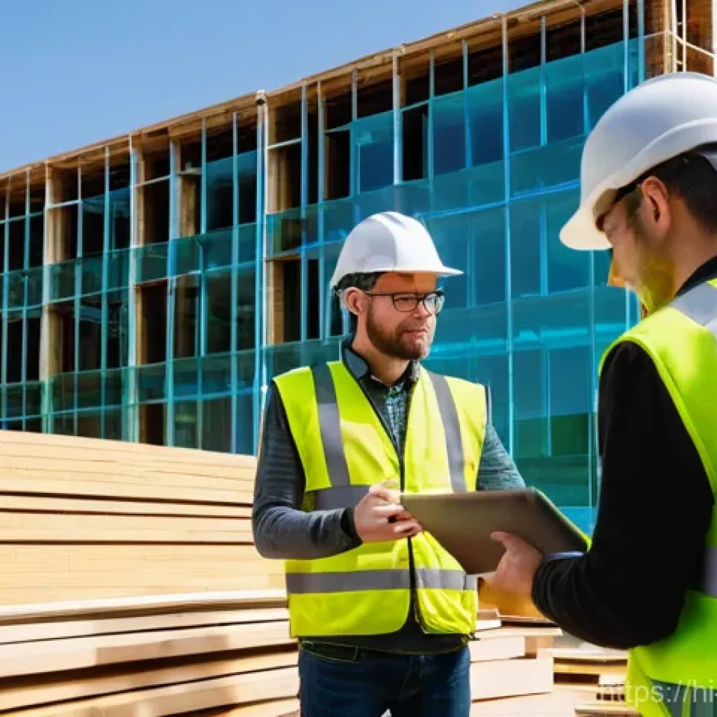 건축 시공 분야에서의 창업 기회 - **Green Building Innovation at a Construction Site**
A wide-angle, bright, and optimistic photo ...